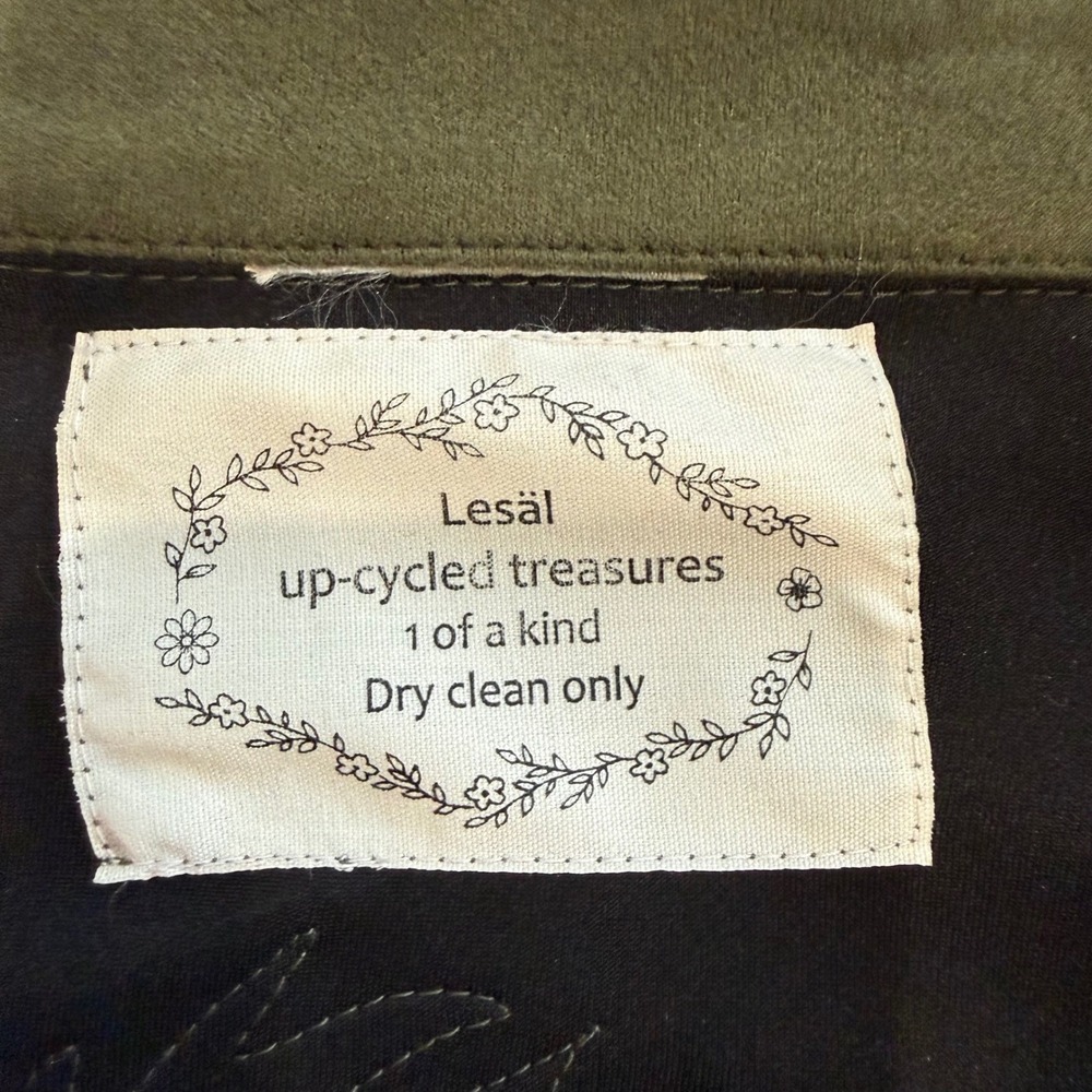 Lesal Upcycled Fringe Jacket Olive Green Beaded Floral Western Boho - Picture 9 of 12